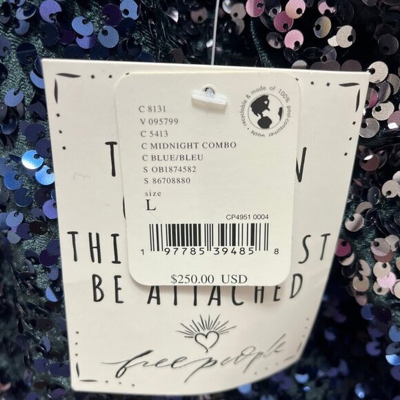 Free People NWT Blue Black Silver Sequined Halter Neck Party Prom Dress Large - Picture 7 of 8